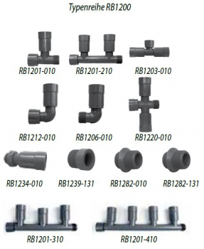 Preview: PVC-T-Stück - Typenreihe RB1200 - 1“ IG x 1“ AG, 1 Ausgang: 1“ IG - Typ RB1201010